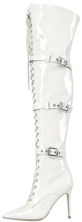 Veelau Meieer Bottes de moto Stiletto pour femme avec lacets et fermeture éclair