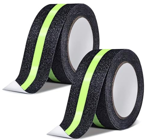 Qzakce Strisce Antiscivolo Per Scale Esterne 2 Rotoli Nastro Antiscivolo Nastro di Sicurezza con Nastro Luminoso per Scale, Gradini, Pavimenti Scivolosi Interno e Esterno 5cm x 5m Ogni Rotolo