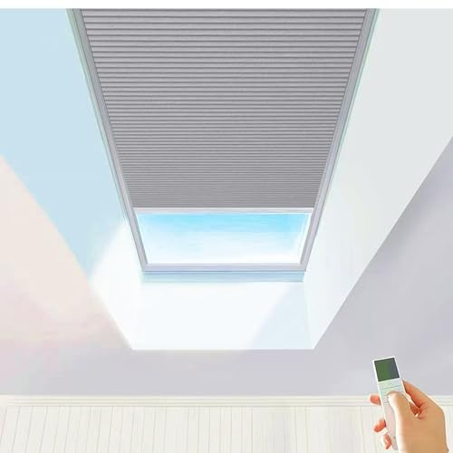 TIPIACE Motorized Skylight Blinds, Cellular Shades(Full Blackout-Lihgt Grey