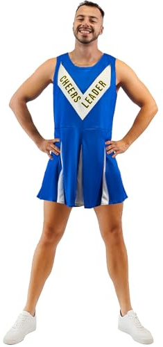 EraSpooky Herren Cheerleader Kostüm Männlich Blau Cheerleading Kleid für Halloween