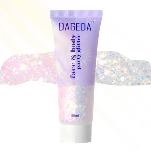 Prreal Body Glitter Gel 50ml, Mermaid Sequins Chunky Face Glitter, Long-Lasting Sparkling Lips Eye Hair Glitters Powder for Birthday, Party, Christmas, Halloween, Carnival Festival Makeup #Iridescent