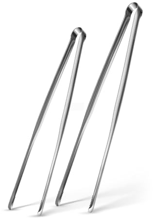 Precision Serrated Non-Slip Tips Cooking Tongs 2 pcs (9 &11), Stainless Steel Kitchen Tweezer Tongs, Cooking Tweezers Stainless Steel for Grilling, Frying, and Oven