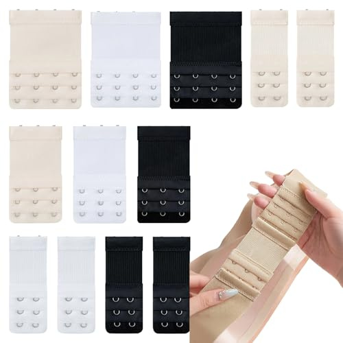 afhgdjr 12 Stück BH Verlängerung 2/3/4 Haken,BH Erweiterung Reihen Bra Extender Weich Und Bequem Elastisch BH Trägerverlängerung BH Verschluss Verlängerung Für Damen (Hautfarbe, Weiß, Schwarz)