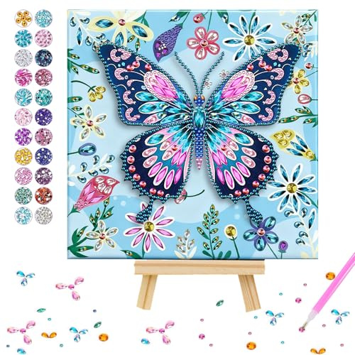Solinorex Diamond Painting Bambini Farfalla - Regali per Ragazze 6 7 8 9 10 11 Anni, Set di Fai-da-Te Creativo Regalo di Compleanno, Diamond Painting 20 x 20cm Decorazione per Casa