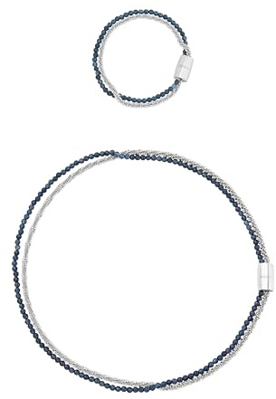 Breil, Collezione Magnetica System, Kit Bracciale e Collana Donna Overseas, Set Gioielli con Pietre Agata Blu Oltremare, Chiusura Magnetica, Bracciale 19,5 cm e Collana 45 cm, Idea Regalo Donna