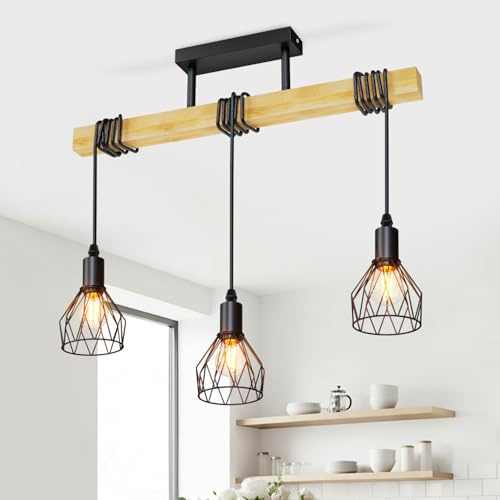 LVWIT Lampara de Techo Colgante Negro, Lamparas Colgantes de Techo Salon,Lámpara de Techo Vintage, Lámparas Colgantes con 3 Luces E14,Ideal para Cocina,Comedor,Dormitorio,Bar,Restaurante(Sin Bombills)