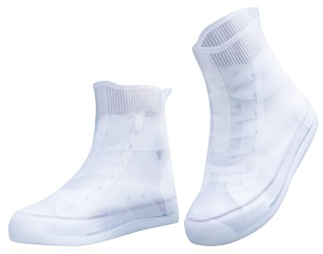 ZVSLGVZ Waterproof Rain Shoe Covers,Waterproof Galoshes Overshoes Not-Slip Rain Shoe Protectors for Man Women,Silicone Rain Boot Covers for Outdoor Cycling Camping Fishing Travel (Clear, L)