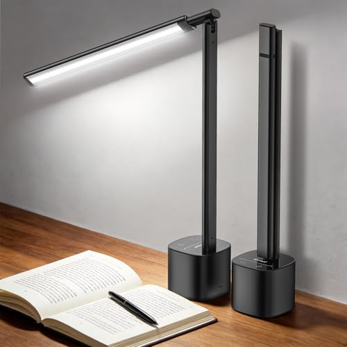 Jeebel Lámpara Escritorio Inalámbrica, 5000mAh LED Luz de Escritorio con Regulación Continua Táctil, 3 Temperaturas Color, Ángulo de Iluminación Ajustable 180°, Portátil Lámp Mesa para Oficina