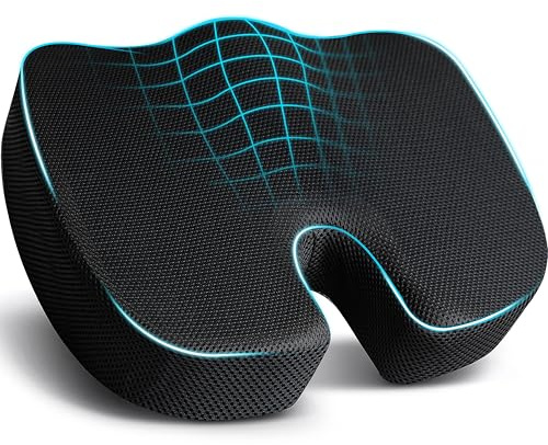 EcoNour Memory Foam Seat Cushion for Coccyx Sitting, Sciatica Tailbone Pain Relief - Anti-Slip Ergonomic Cushions for Office Chair, Desk, Wheelchair & Gaming - Car Seat Cushion