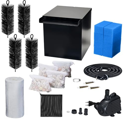 Biling Wasserfall für Gartenteich mit Filterfunktion, Schwarze Edelstahl Wasserfälle Bachläufe Set mit 80W 4500L/H Teichpumpe, Teichfilter mit Wasserfall für Garten Wasserspiel Terrasse