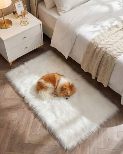 Gofodsil Machine Washable Plush Faux Sheepskin Shaggy Rug,White, 60x110 cm | Ultra-soft fluffy pile adds cozy texture to bedrooms, living rooms and dorms; machine washable for convenient care.