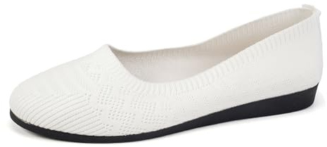 Women's Knitted Ballerina Slip On Shoes, Breathable Non Slip Summer Sporty Flat Trainers Comfort