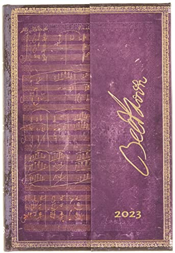 Paperblanks 12 Monate Kalender 2023 Beethoven, Sonate Nr. 10 für Violine | Landschaft | Mini (100 × 140 mm)
