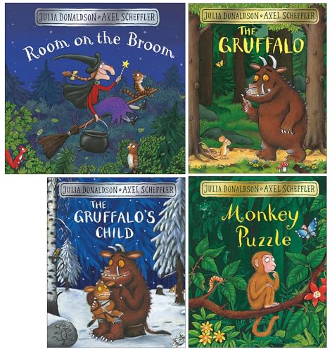 Julia Donaldson Collection 4 Books Set (Room on the Broom, The Gruffalo, The Gruffalo's Child & Monkey Puzzle)