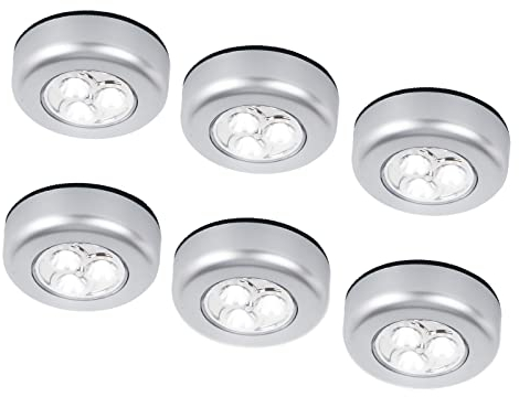 6 Pack Ilyever LED Battery-Powered Wireless Night Light Stick-on Push Lamp for Closets, Cabinets, Counters, or Utility Rooms - Cordless Tap Touch