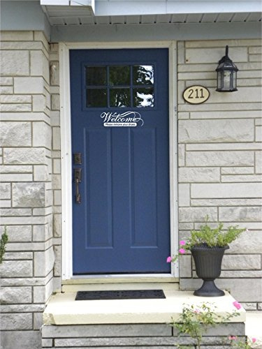 Front Door Sticker - Welcome Please Remove Your Shoes- Wall Sayings Vinyl Decals Art (White)