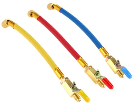 Aupoko R134A R410A R22 R12 Charging Hoses and Ball Valve Set, 3Pcs Color Coded Hoses/w Ball Valve 1/4 SAE Thread for AC HVAC Maintenance Kit and Air Condition (9.8)