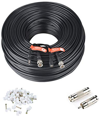 Tonton 300FT/90M Câble Vidéo BNC 4K-8MP-5MP-2MP CCTV 100 Mètre, Câble Mini-RG59, Câble d'Extension pour Caméra de Surveillance Vidéosurveillance Système de Surveillance + Adaptateur BNC RCA