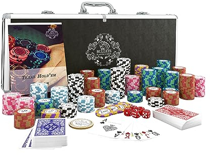 Bullets Playing Cards, Pokerkoffer Carmela, Pokerset mit 300 Clay Pokerchips, inkl. Keramik Dealerbutton