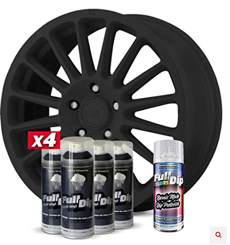 Pack Jantes Vinyle Liquide Full Dip 4 Sprays Noir avec Protection Mat