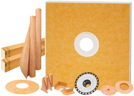 Schluter Kerdi Shower Kit with Shower Tray, Curb, Waterproofing Membrane, Strips and Seals - Waterproofing System for Showers - PVC Plastic, Center Outlet Position, 72 x 72 Tray Size - KSK1830PVC