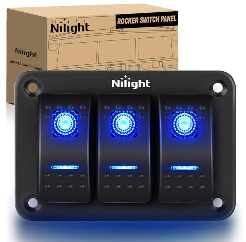 Nilight 90017C 3 Gang Aluminum Panel Toggle Dash 5 Pin On/Off Pre-Wired Rocker Switch Holder for Automotive Car Marine Boat, 2 Years Warranty,Blue