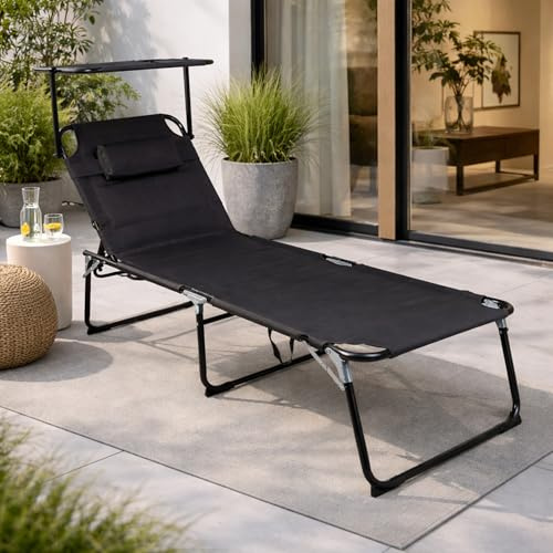 Mojawo XXL Gartenliege Sonnenliege Relaxliege Liege Aluminium mit Kissen gepolstert klappbar Schwarz L200xB70xH45/95cm Belastbar bis 150kg