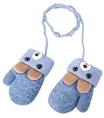 AIDIER Baby Winter Fäustlinge auf Schnur für 0-3 Jahre Kinder Niedlicher Bär Gestrickte Warm Handschuhe mit Fleece Gefüttert Kleinkind Hang Neck Fäustlinge für Baby Jungen Mädchen