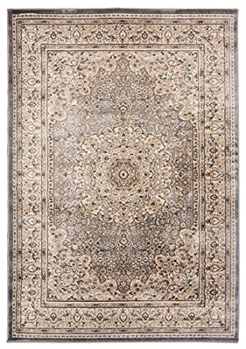 Mazovia Orientalischer Traditioneller Teppich mit Blumen - Weich Teppich für Wohnzimmer, Esszimmer - ÖKO-TEX Wohnzimmerteppich - Teppiche - Grau - 140 x 200 cm