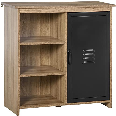 HOMCOM Buffet Industriel - Meuble de Rangement sur Pied 3 Niches Noir