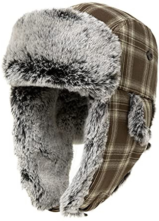 Comhats Trappermütze für Damen, Kunstfell, Fliegermütze mit Ohrenklappen, russischer Winterhut für kaltes Wetter, Herren, Fleecefutter, Kaffee, Größe L, 92676_coffee, L
