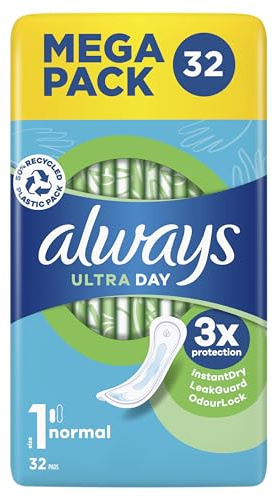 Always Ultra Sanitary Towels Normal (Size 1) X32 Pads, Super Absorbent and Ultra Thin, for Menstrual Periods