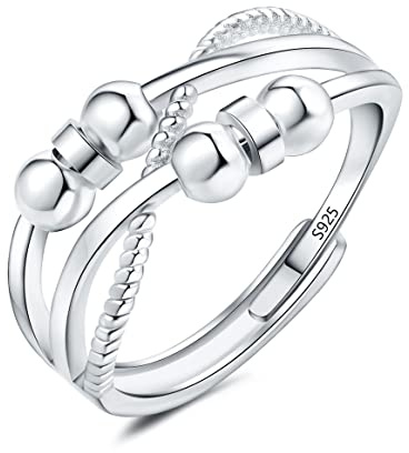 Josfeva Silber Anxiety Rings, 925 Sterling Silber Angst Ring, Offen Einstellbar Anti Stressring Dekompressionsringe mit Band, Unendlichkeit Angstring Fidget Ringe Zappelring für Anxiety Damen Mädchen