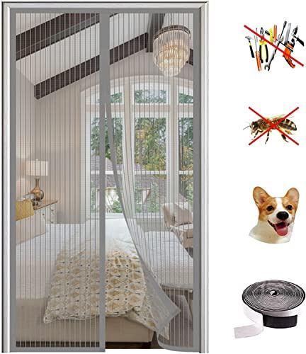 KZhanmy Magnet Fliegengitter Tür Insektenschutz,Magnetisches Moskitonetz, Automatisch Geschlossen, Anti-Moskito-Vorhang für Balkontür und Terrassentür.-Gray-B|| 90x200cm(35x78inch)