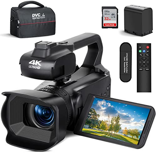 4K 64MP Video Camera Camcorder with Expandable Handheld Grip, Remote & WiFi Control Vlogging Camera. 18X Digital Zoom Recorder with Flip Screen for Youtube/Blogging, 4 LCD Touch Screen…