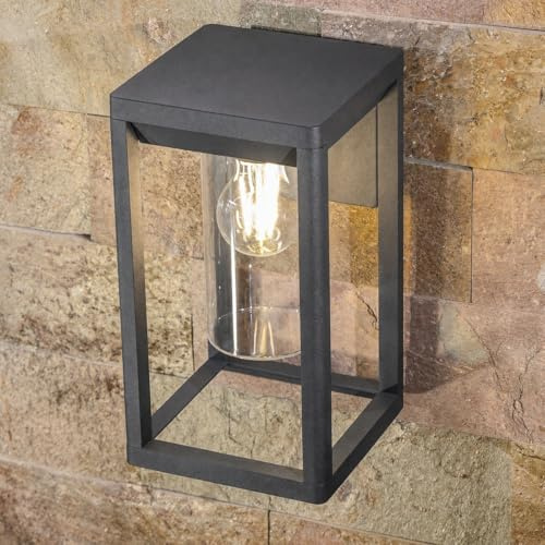 CGC Lighting Wandleuchte für den Außenbereich, Beleuchtung, Dunkelgrau, E27, Laterne, Diffusor, transparent, IP54