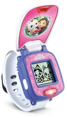 VTech - Gabby et La Maison Magique, die interaktive Spieluhr von Pandy Pfoten, Armbanduhr für Kinder mit Anime-Display, 10 Zifferblätter, 4 Spiele, Geschenk für Kinder von 3 bis 7 Jahren – Inhalt in