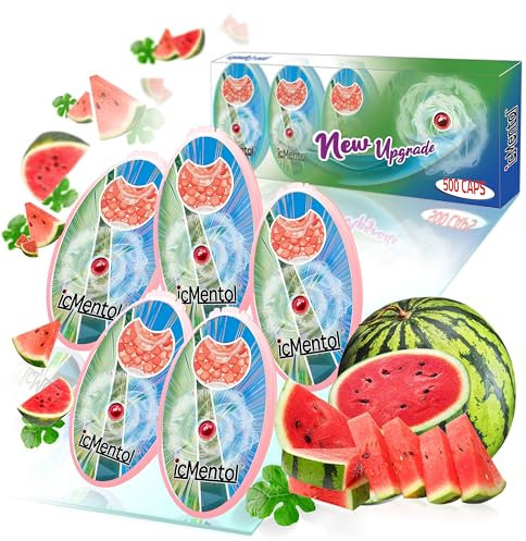 icMentol - 10 Flavours, 3 Pack Sizes Available, 500 Capsules Menthol Balls, Aroma Capsule, Aroma Balls, DIY Click Balls (5 Packs x 100 Capsules, Ice Cold Watermelon Flavour)
