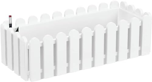 Ondis24 Blumenkasten Landhaus Balkonkasten Kasten Pflanzkübel, aus recyceltem Kunststoff, witterungsbeständig, inkl. Wasserspeicher (weiß, 50 cm)