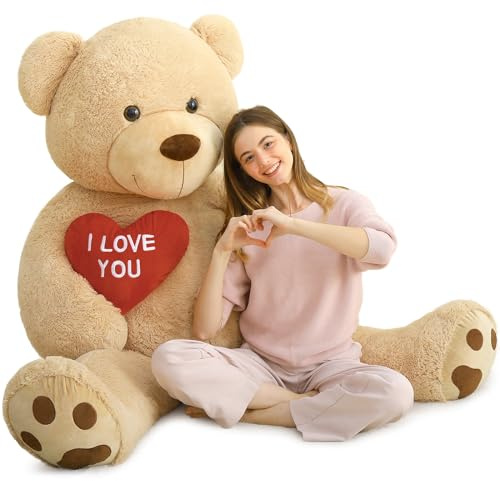 MorisMos 183cm Hellbraun Riesen Teddys mit Herz- I Love You, weich Teddybär groß XXL Kuscheltier, Geburtstag Weihnachten Geschenk für Mädchen Freundin Kinder