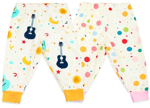 MOEMOE BABY 2 stycken bomullsblöjbyxor – potträningsbyxor för barn, tvättbara träningsbyxor med läckagesäker TPU, perfekt för dagtid och potträning musik + prickar L/5–7 år
