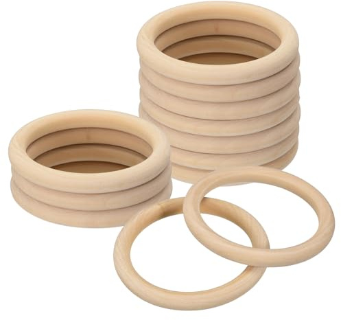 QUARKZMAN 12 Stück 85mm (3,3 Zoll) natürliche Holzringe, 10mm dick, glatte unbehandelte Holzkreise für DIY-Basteln, Stricken, Makramee, Anhänger