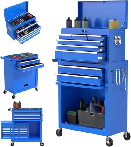 8-Drawer Tool Chest with Wheels, High Capacity Tool Storage Cabinet and Tool Box, Lockable Rolling Tool Chest with Drawers, Toolbox Organizer for Garage Warehouse Workshop(Blue)