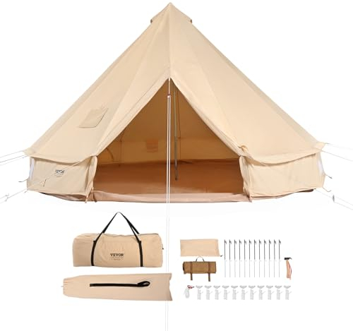 VEVOR Glockenzelt 4 x 2,5 m Jurten Zelt TC-Baumwolle und robusten Eisenstangen mit Einer PVC-Bodenplane Campingzelt 6 Personen Familienzelt 8 Fenster Gruppenzelt für Outdoor-Abenteuer