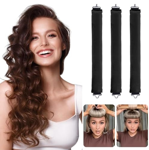 3 Stück Jumbo Lockenwickler ohne Hitze, 3 * 27CM Jumbo Flexi Stäbe, Rosa Lockenstab ohne Hitze zum Schlafen über Nacht, Satin Stirnband für Langes Mittleres Haar Heatless Curls