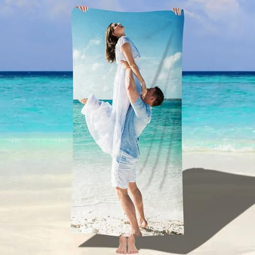 MJARTORIA Personalisiert Strandtuch Microfaser Badetuch mit Namen Foto Kinder Damen, Beach Towel Handtuch Badetuch Stranddecke Schnelltrocknend für Reise Schwimmen Sauna Yoga Fitness