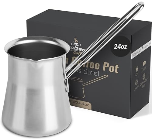 Cafetera turca de calidad, cafetera turca, olla chai, cafetera árabe, cafetera griega Briki, griega Briki, Cezve, Ibrik (24 onzas)