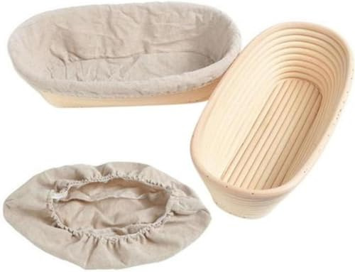 2st Gärkörbchen Gärkorb Zum Brotbacken Gärkorb Set, Brot Gärkörbchen Aus Peddigrohr Gärkörbchen Mit Leinenstoff Einlage, Runder Ovaler Backteigkorb Rattan-Sauerteigkörbe Mehl, Sauerteig Mit Einlage
