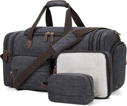 Mens Duffle Bag for Travel, 60L Canvas Expandable Overnight Weekender Bag