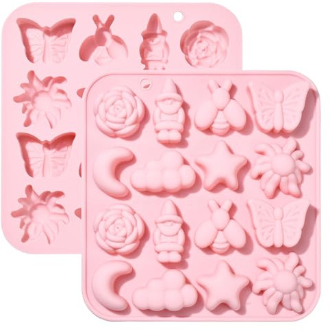 Ipotkitt 2 stampi in silicone a tema agricolo rosa stampi in silicone per cioccolato a forma di farfalla ape fiore stampi in silicone per biscotti stampi in silicone per dolci per la preparazione di